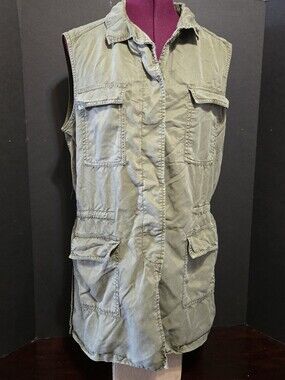Buffalo David Bitton Military Cargo Utility Vest Button Up Long Med NWOT